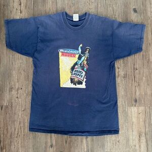 VINTAGE BUD LIGHT RODEO GRAPHIC BLUE SHORT SLEEVE TSHIRT MENS LARGE